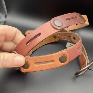 FOSSIL Brown Leather Strip Links Buttons Belt Southwestern BOHO ~ Size M 41"